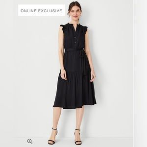 Ann Taylor Black Belted Ruffle Fit & Flare Dress Sz 12